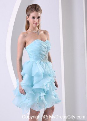 Light Blue Pleated Sweetheart Flouncing Cocktail Dress