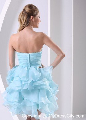 Light Blue Pleated Sweetheart Flouncing Cocktail Dress