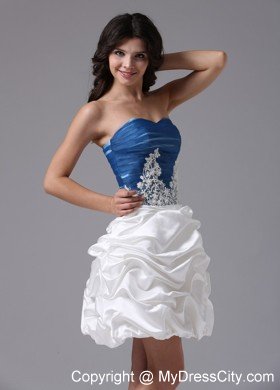 Blue and White With Appliques and Pick-ups Dress For Cocktail