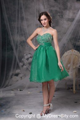 Green A-line Sweetheart Organza Beading Cocktail Dress