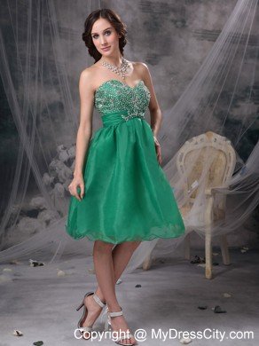 Green A-line Sweetheart Organza Beading Cocktail Dress