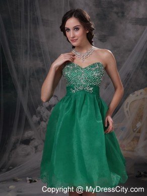 Green A-line Sweetheart Organza Beading Cocktail Dress