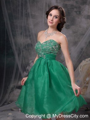 Green A-line Sweetheart Organza Beading Cocktail Dress