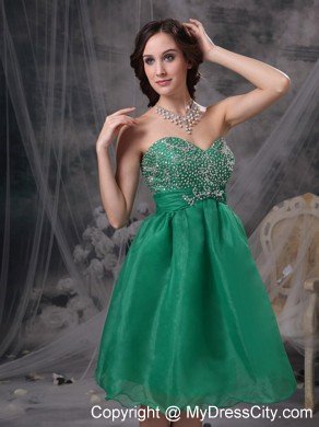 Green A-line Sweetheart Organza Beading Cocktail Dress