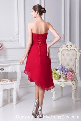 Strapless Red Chiffon Asymmetric Cocktail Dress with Appliques