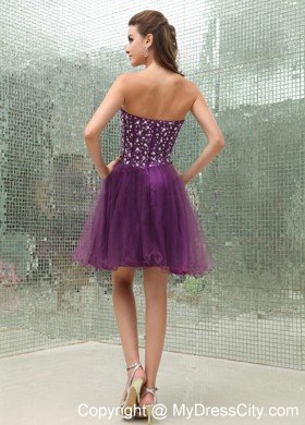 Beaded Sweetheart Purple Cocktail Dress for Knee-length