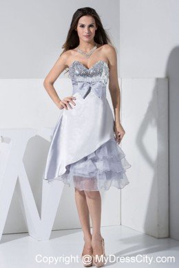 Sequin Bowknot Sweetheart Ruffled Layers Tea-length Cocktail Dress