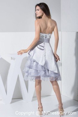 Sequin Bowknot Sweetheart Ruffled Layers Tea-length Cocktail Dress