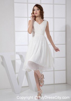 Pure V-neck Chiffon Knee-length Zipper Up back Prom Cocktail Dress