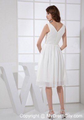 Pure V-neck Chiffon Knee-length Zipper Up back Prom Cocktail Dress