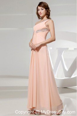 One Shoulder Beading Floor-length Chiffon Cool Back Cocktail Dress