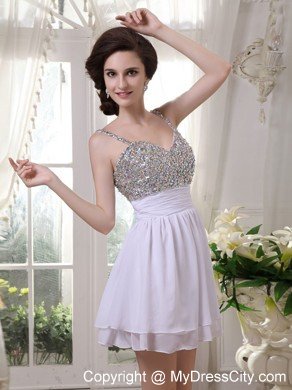 Beaded Straps Sweetheart Layers Chiffon Mini-length Cocktail Dress