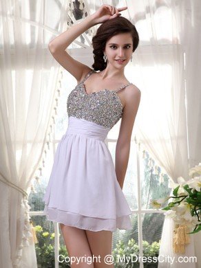 Beaded Straps Sweetheart Layers Chiffon Mini-length Cocktail Dress