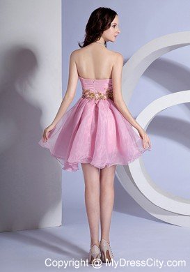 Appliques Sweetheart Neckline Organza Mini-length Pink Cocktail Dress