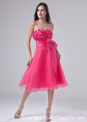 Hand Made Flowers Sweetheart Organza Bowknot Knee-length Cocktail Dress