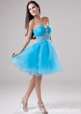 Sweetheart Mini-length Organza Blue Prom Cocktail Dresses with Beading