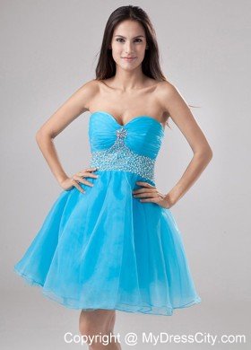 Sweetheart Mini-length Organza Blue Prom Cocktail Dresses with Beading