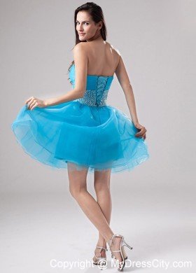 Sweetheart Mini-length Organza Blue Prom Cocktail Dresses with Beading