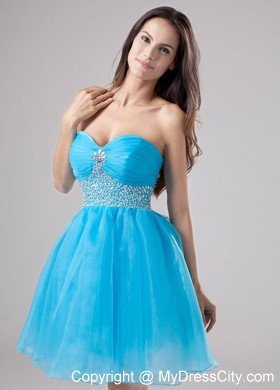 Sweetheart Mini-length Organza Blue Prom Cocktail Dresses with Beading