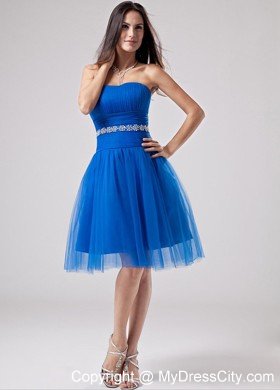 Beading Sweetheat Tulle Blue Cool Back Short Cocktail Dress for Prom