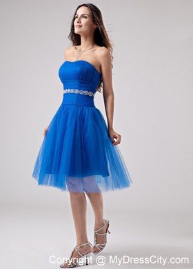 Beading Sweetheat Tulle Blue Cool Back Short Cocktail Dress for Prom