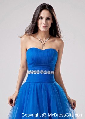 Beading Sweetheat Tulle Blue Cool Back Short Cocktail Dress for Prom