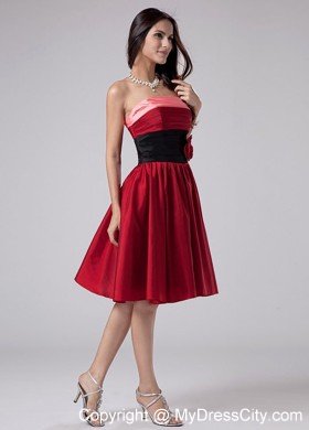 Hand Made Flowers Strapless Knee-length Taffeta Wine Red Cocktail Dresses