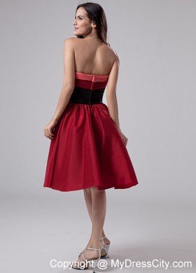 Hand Made Flowers Strapless Knee-length Taffeta Wine Red Cocktail Dresses