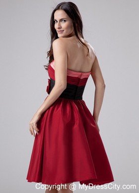 Hand Made Flowers Strapless Knee-length Taffeta Wine Red Cocktail Dresses