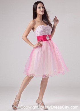 Beading Strapless Organza Mini-length Layers Pink Prom Cocktail Dress