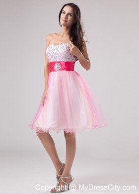 Beading Strapless Organza Mini-length Layers Pink Prom Cocktail Dress