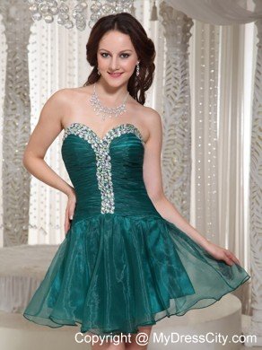 Green Sweetheart Beaded Mini-length Cocktail Dresses With Rhinestones