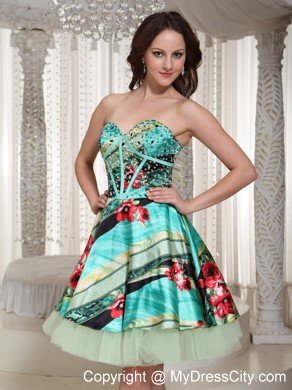 Printing Sweetheart Beading Layers Mini-length Back Out Cocktail Dress