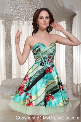 Printing Sweetheart Beading Layers Mini-length Back Out Cocktail Dress