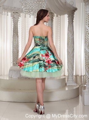 Printing Sweetheart Beading Layers Mini-length Back Out Cocktail Dress