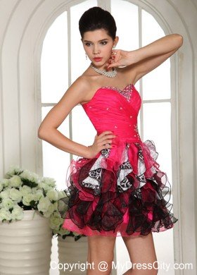 Beaded Sweetheart Mini-length Celebrity Dresses Hot Pink and Black