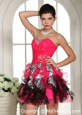 Beaded Sweetheart Mini-length Celebrity Dresses Hot Pink and Black