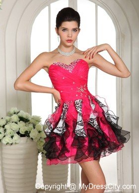 Beaded Sweetheart Mini-length Celebrity Dresses Hot Pink and Black