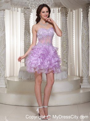 Beaded Ruffleed Lilac Cocktail Dress with Sweetheart and Appliques