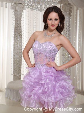 Beaded Ruffleed Lilac Cocktail Dress with Sweetheart and Appliques