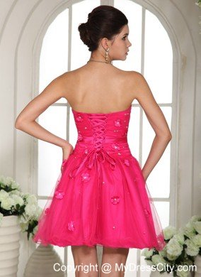 Appliques and Beading Strapless Mini-length Hot Pink Short Cocktail Dress