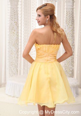 Hand Made Flower Light Yellow Strapless Beaded Short Cocktail Dress