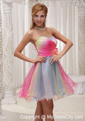 Colorful Hand Made Flower Sweetheart Beaded Ruched organza Cocktail Dress