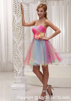 Colorful Hand Made Flower Sweetheart Beaded Ruched organza Cocktail Dress