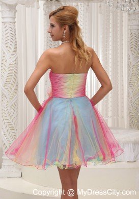 Colorful Hand Made Flower Sweetheart Beaded Ruched organza Cocktail Dress