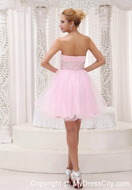 Baby Pink Strapless Beaded Organza Layered Mini-length Cocktail Dress