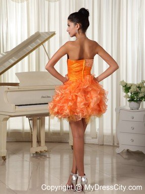 Mini-length Sweetheart Orange Cocktail Dress with Beading and Ruffles