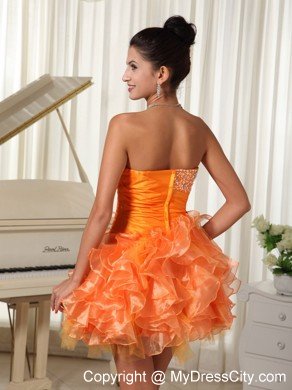 Mini-length Sweetheart Orange Cocktail Dress with Beading and Ruffles