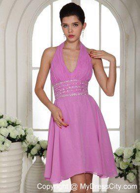 Halter Beading and Ruche Chiffon Short Dresses for Wedding Cocktail Party