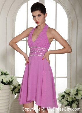 Halter Beading and Ruche Chiffon Short Dresses for Wedding Cocktail Party